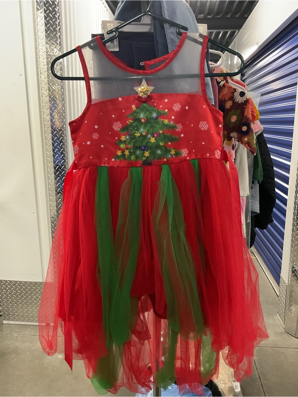 Red & Green Christmas Tree Tulle Dress - Kids